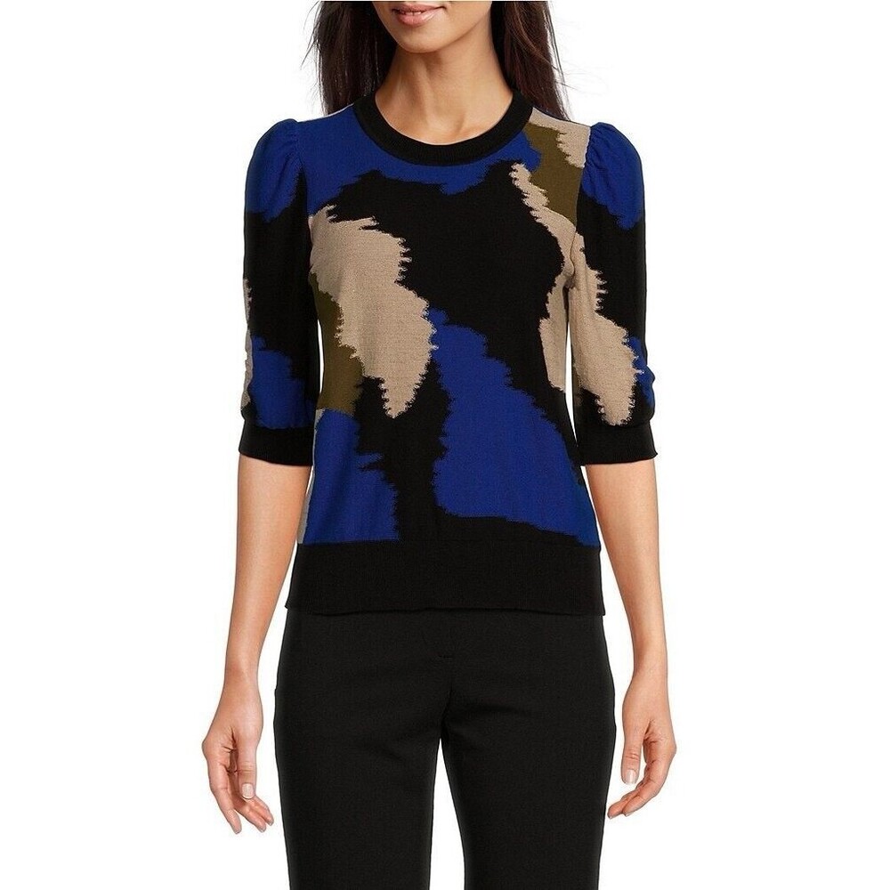 DKNY Donna Karan Women's Crew Neck Elbow  Puff Sleeve Knit Top Sz M, S, L, XL
